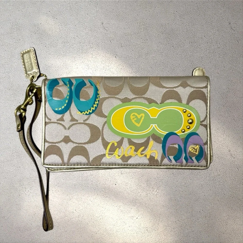 Y2K Coach F17586 Signature Hobo Bag Shoulder Purse Wallet Colorful Poppy Sateen‎